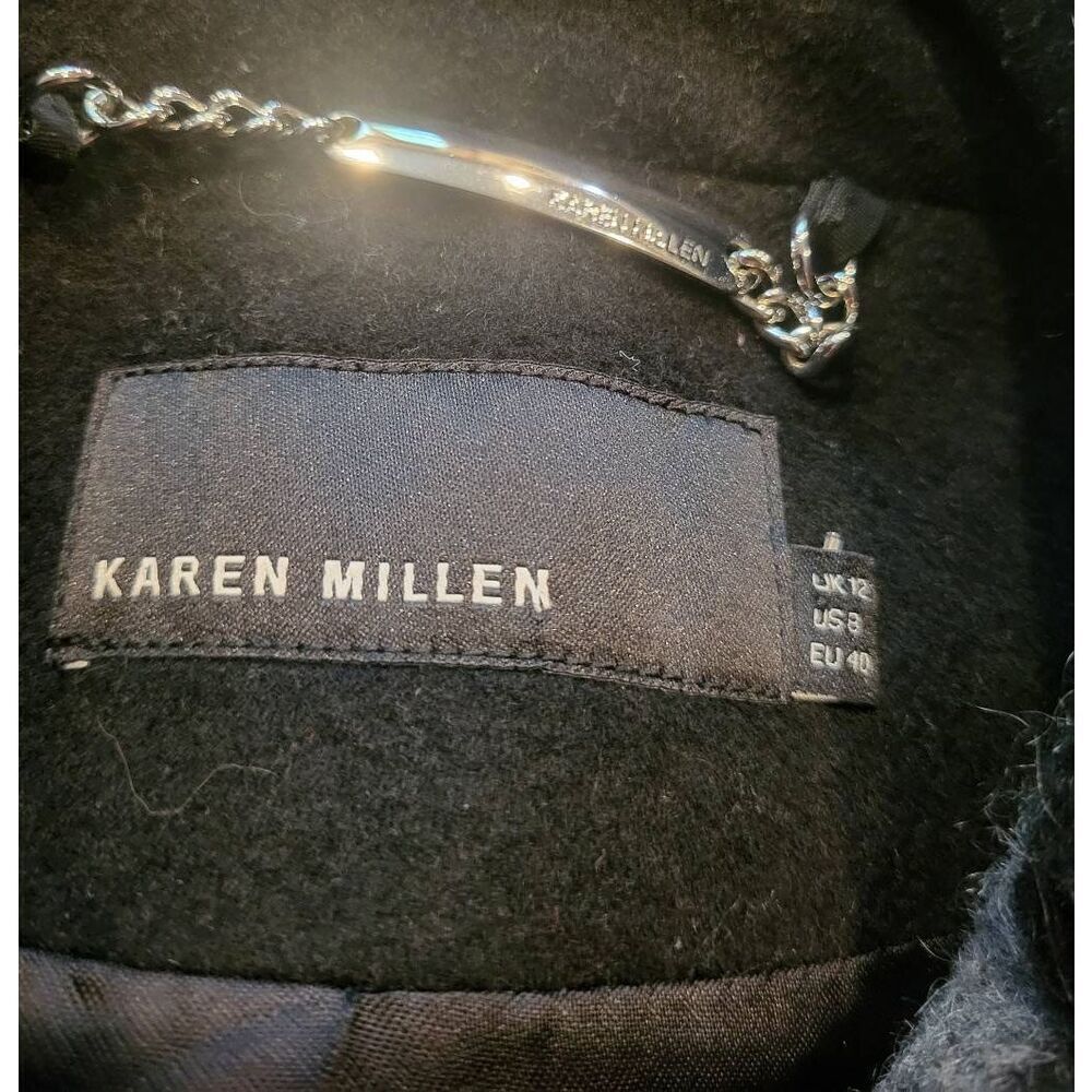 Karen Millen Coat Women's 8 Grey Black Plaid Wool Mohair Alpaca Zip Moto - Picture 5 of 7